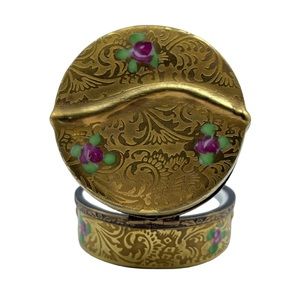 Vintage Limoges France Peint Gold Encrusted Rose Porcelain Trinket Box Ltd Edt